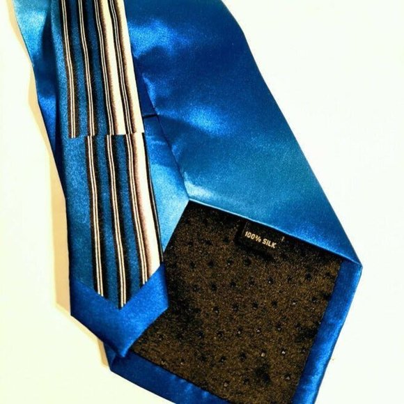 Men's Il Canto Black Blue Striped Neck Tie - Picture 4 of 5